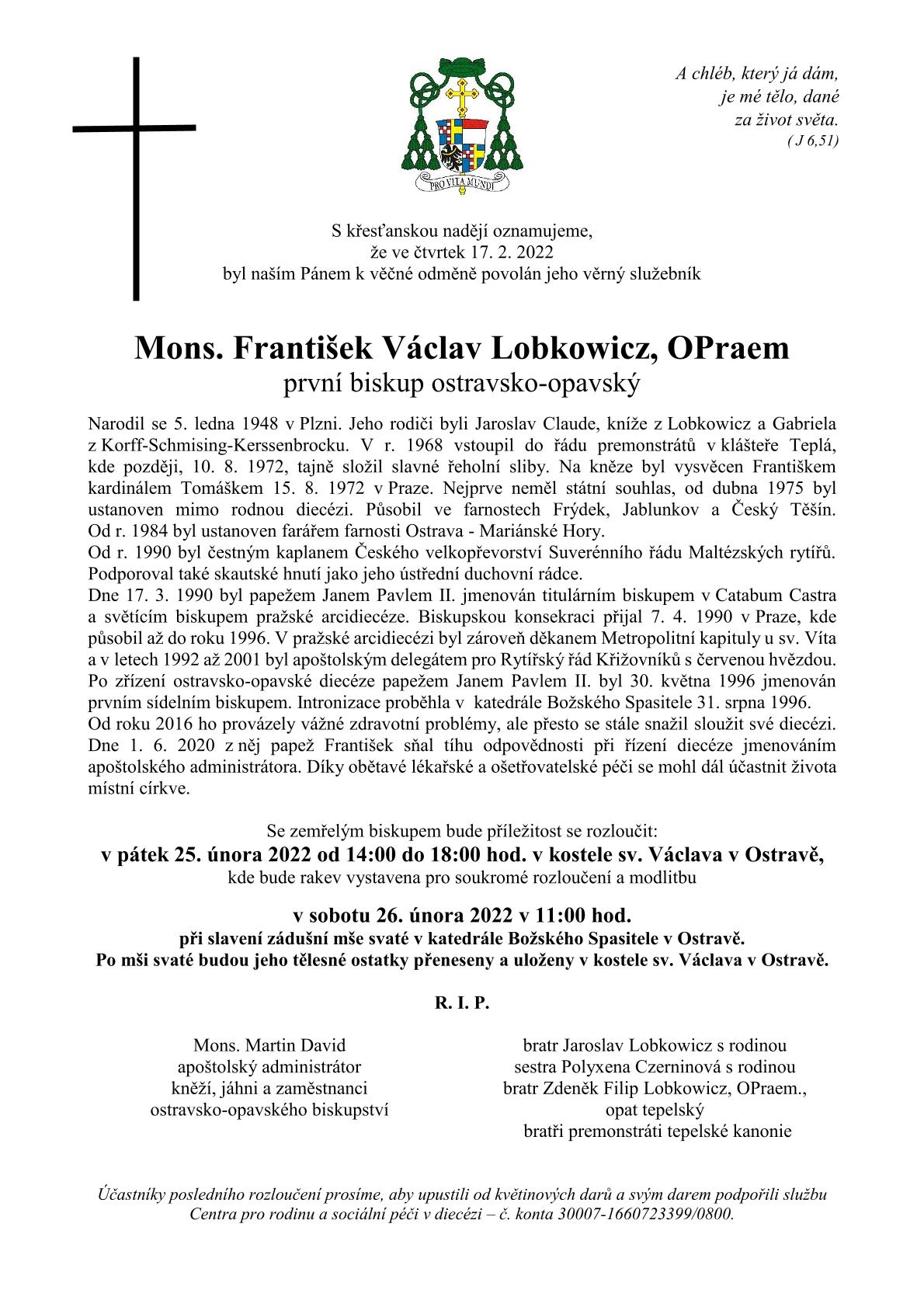 Parte biskupa Františka Václava Lobkowicze